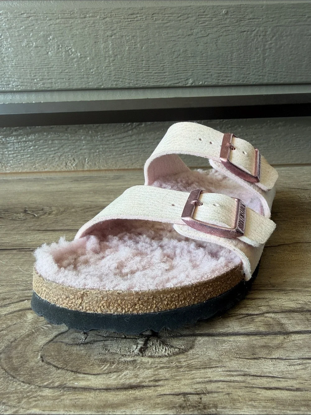 Birkenstock Women’s Pink Fleece-Lined Double Buckle Sandals size 41